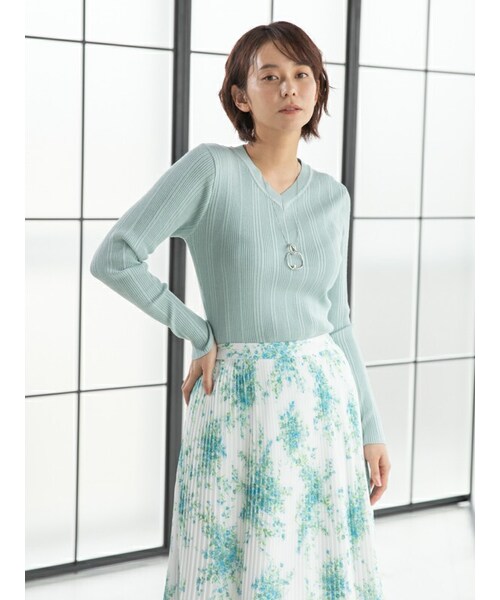 Rewde（ルゥデ）の「【サステナブル】 Ｖネックランダムリブニット（1R14-02171）（ニット/セーター・レディース・ホワイト/グリーン/ブラック/ピンク・M）」の3枚目の写真