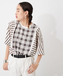 ear PAPILLONNER（イアパピヨネ）の「《カタログ掲載商品》【手洗い可】切り替え柄トップス（シャツ/ブラウス・レディース）」
