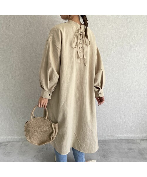 Copine コピン の 21ss 前後2wayデザイン ゆる可愛いレースアップシャツワンピース 2color シャツワンピース Wear