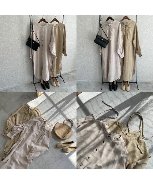 copine(コピン)の「【2021ss】前後2WAYデザイン♪ ゆる可愛いレースアップシャツワンピース(2color)(シャツワンピース・レディース・ベージュ/ホワイト・ワンサイズ)」の2枚目の写真
