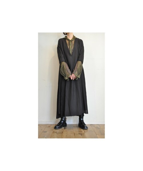 RehersalL（リハーズオール）の「キュプラフォークドレス（ワンピース・レディース・ホワイト/ブラック/ベージュ/グレー・one）」の2枚目の写真