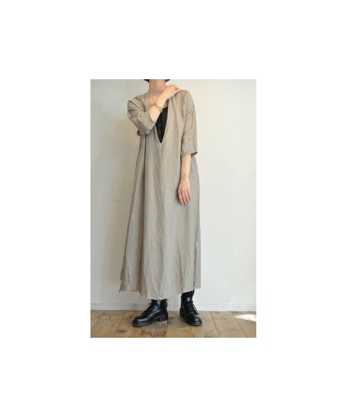 RehersalL（リハーズオール）の「キュプラフォークドレス（ワンピース・レディース・ホワイト/ブラック/ベージュ/グレー・one）」の4枚目の写真