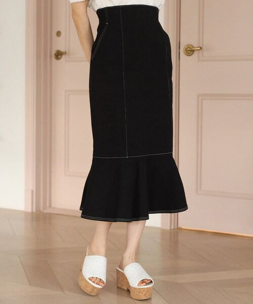 one after another NICE CLAUP（ワンアフターアナザーナイスクラップ）の「マーメイドスカート（スカート・レディース・アイボリー/ネイビー/チェック/ブラック・0）」の3枚目の写真