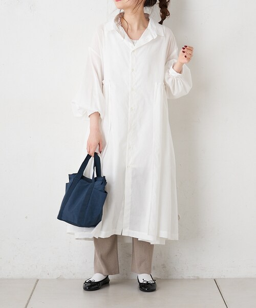 PUAL CE CIN(ピュアルセシン)の「【Du noir・サステナブル】オーガニックコットン前開きワンピース(ワンピース・レディース・ホワイト/ブラック・FREE)」の1枚目の写真