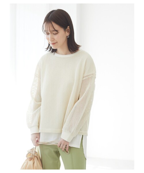 Green Parks(グリーンパークス)の「SET2点 メッシュプルオーバー+Tシャツ(トップス・オフホワイト/グレーベージュ/カーキ・F)」の5枚目の写真