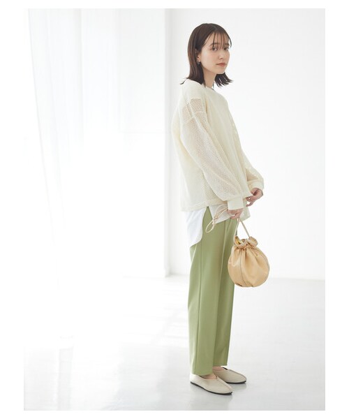 Green Parks(グリーンパークス)の「SET2点 メッシュプルオーバー+Tシャツ(トップス・オフホワイト/グレーベージュ/カーキ・F)」の3枚目の写真