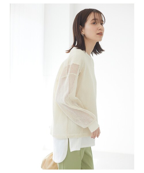 Green Parks(グリーンパークス)の「SET2点 メッシュプルオーバー+Tシャツ(トップス・オフホワイト/グレーベージュ/カーキ・F)」の1枚目の写真