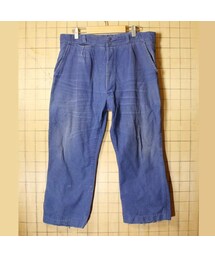 -- | 50s 60s フランス製 LE BEAU-FORT コットン ワーク ペインター タック パンツ W36相当 ネイビー ブルー ヨーロッパ古着 EURO(カーゴパンツ)