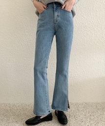 [heyboo] サイドスリットブーツカットデニムパンツ
