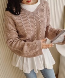 DHOLIC | Vネックツイストルーズニット(ニット/セーター)