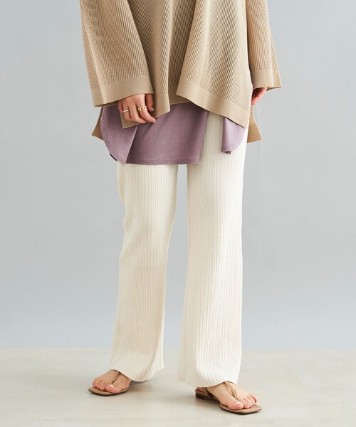 DouDou(ドゥドゥ)の「ランダムリブパンツ(その他パンツ・レディース・オフホワイト/ピンク/チャコールグレー・F)」の2枚目の写真