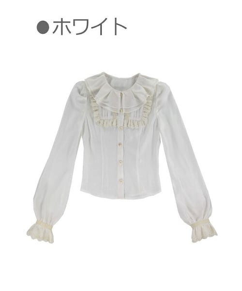Bobon21(ボボンニジュウイチ)の「レトロガーリーフリル襟テンセルブラウス-全1色-(シャツ/ブラウス・レディース・ホワイト・S/M/L)」の1枚目の写真