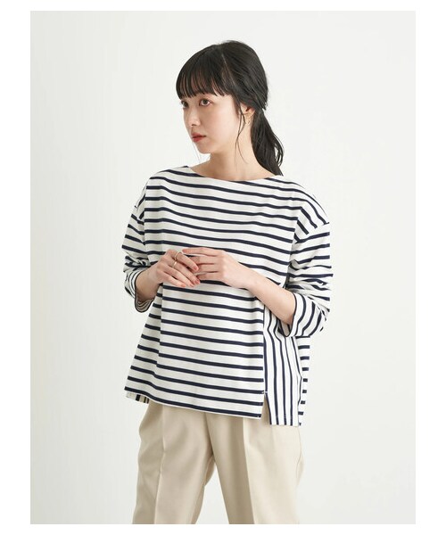 earth music&ecology(アースミュージックアンドエコロジー)の「サイド切替ボーダープルオーバー(トップス・ブラック/ベージュ/ブルー/ネイビー・F)」の3枚目の写真