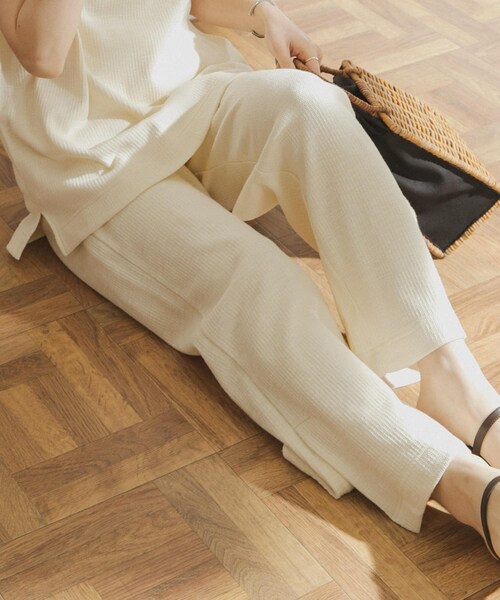 FORK&SPOON（フォークアンドスプーン）の「FORK&SPOON ストライプサーマルカットパンツ（その他・レディース・OFF/BLACK/S.BLUE・one）」の4枚目の写真