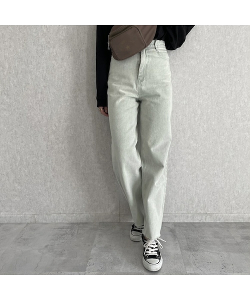 copine(コピン)の「淡色カラー♪カットオフデニムストレートパンツ(3color/2size)【クリックポスト対象商品】(デニムパンツ・レディース・ホワイト/グリーン/パープル・S/M)」の2枚目の写真