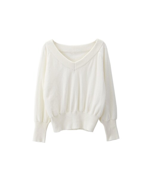 gracegift（グレースギフト）の「甜系女孩V領針織短版上衣（トップス・レディース・紅條紋/白・F）」の2枚目の写真