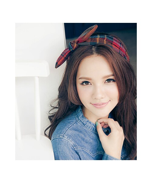 gracegift(グレースギフト)の「復古霧都 韓國英倫格紋啾啾髮帶(ファッション雑貨・レディース・橘・F)」の2枚目の写真