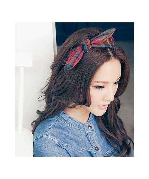 gracegift(グレースギフト)の「復古霧都 韓國英倫格紋啾啾髮帶(ファッション雑貨・レディース・橘・F)」の3枚目の写真