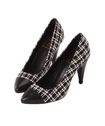 gracegift | 優雅毛呢異材質拼接跟鞋(シューズ)