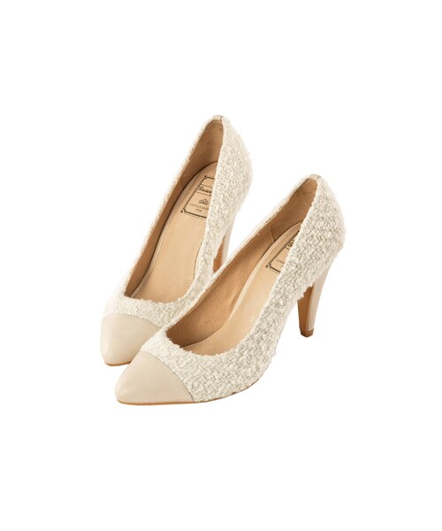 gracegift（グレースギフト）の「優雅毛呢異材質拼接跟鞋（シューズ・レディース・粉紅/黑/米白・35/36/37/38/39/40/41）」の2枚目の写真