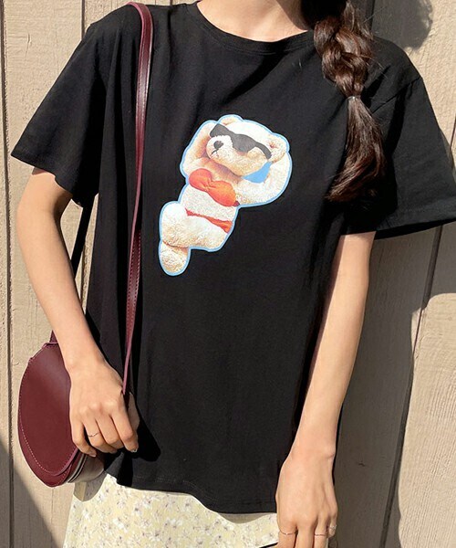 DHOLIC（ディーホリック）の「ベアプリントTシャツ（Tシャツ/カットソー・レディース・ホワイト/ブラック・ONESIZE）」の2枚目の写真