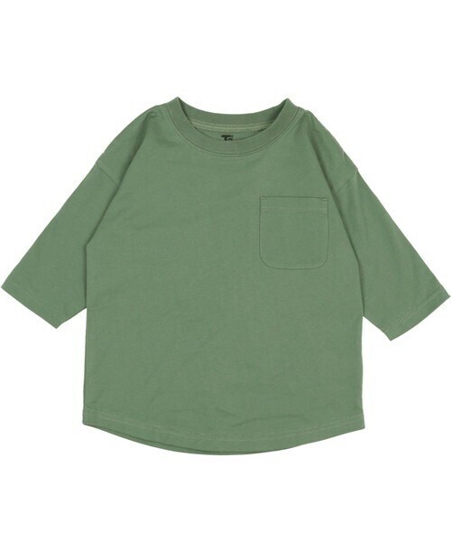 T>>2(ティーツー)の「無地七分袖Tシャツ(Tシャツ/カットソー・レディース・01.ホワイト/02.グレージュ/03.ピンク/04.スモーキーブルー/05.グリーン/06.グレー/07.ブラウン・80-150/M(ママサイズ)/L(パパサイズ))」の5枚目の写真