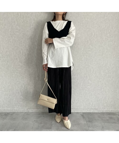 copine(コピン)の「別々でも使用可能♪ロンT×ニットビスチェセット(3color)(Tシャツ/カットソー・レディース・ブラウン/ベージュ/ブラック・ワンサイズ)」の2枚目の写真
