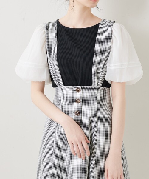 OLIVE des OLIVE（オリーブデオリーブ）の「New袖異素材プルオーバー（Tシャツ/カットソー・レディース・オフホワイト/ブラック/ライトグレー/アイボリー・FREE）」の3枚目の写真