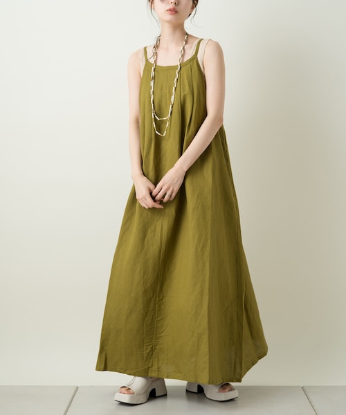 Kastane（カスタネ）の「リネンタックキャミワンピース（ワンピース・レディース・アイボリー/ピスタチオ/オレンジ・1/2）」の3枚目の写真