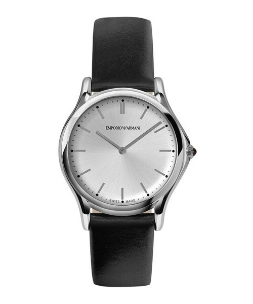 EMPORIO ARMANI(エンポリオアルマーニ)の「Emporio Armani Swiss Made Leather Strap Watch, 36mm(アナログ腕時計・Black/ Silver)」の2枚目の写真