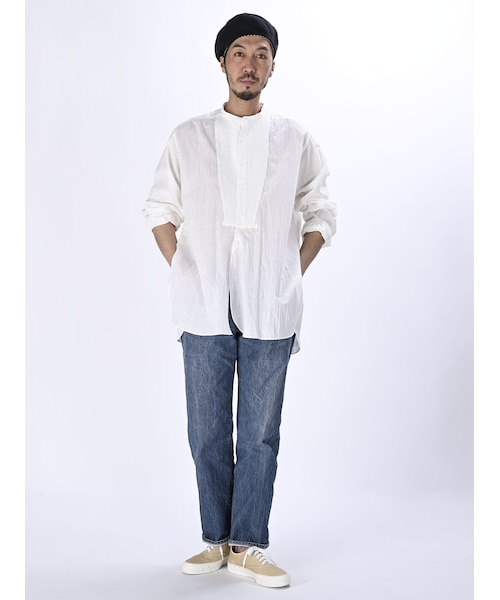 【極美品】　45r インドカディの908ビッグーグーシャツ　ギャザー　ホワイト 45R（フォーティファイブアール）の「インドカディの908ビッ