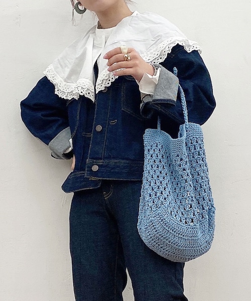 Lattice（Lattice）の「マクラメ編みバッグ（トートバッグ・レディース・アイボリー/ライトイエロー/カーキ/ブラウン/ブルー・0）」の4枚目の写真