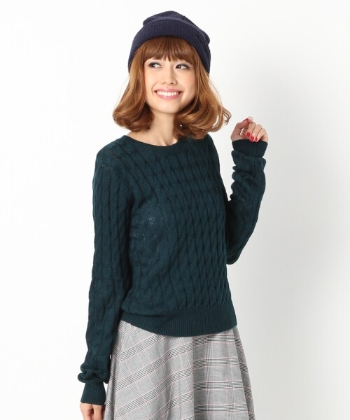 Heather（ヘザー）の「ケーブルラインニット長袖（トップス・レディース・オフホワイト/レッド/イエロー/グリーン/ネイビー・FREE）」の2枚目の写真