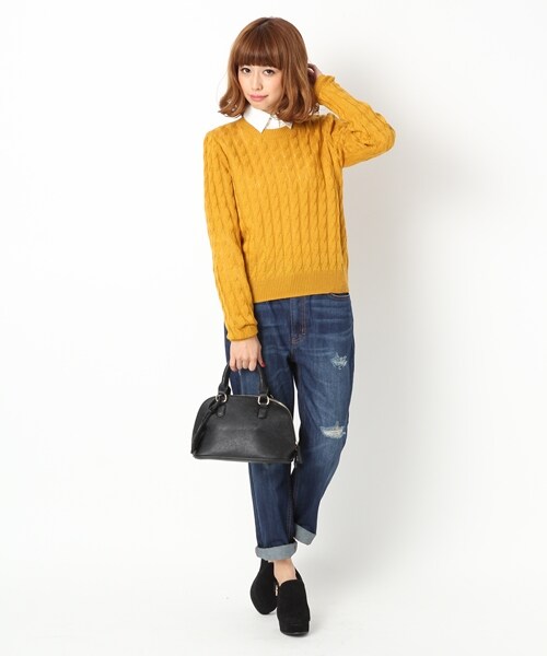 Heather（ヘザー）の「ケーブルラインニット長袖（トップス・レディース・オフホワイト/レッド/イエロー/グリーン/ネイビー・FREE）」の10枚目の写真