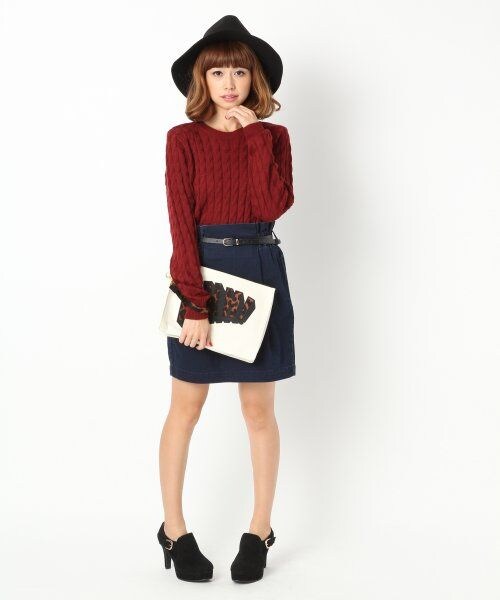 Heather（ヘザー）の「ケーブルラインニット長袖（トップス・レディース・オフホワイト/レッド/イエロー/グリーン/ネイビー・FREE）」の9枚目の写真