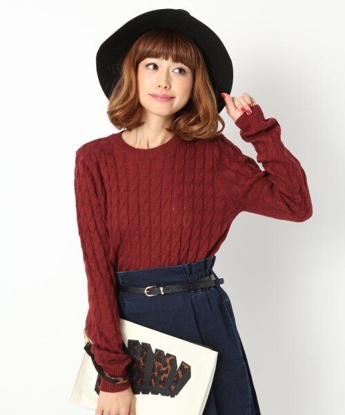 Heather（ヘザー）の「ケーブルラインニット長袖（トップス・レディース・オフホワイト/レッド/イエロー/グリーン/ネイビー・FREE）」の5枚目の写真