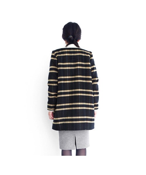 KBF（ケイビーエフ）の「KBF+　チェックノーカラーコート（ジャケット/アウター・レディース・NVY/CAM/GRY・one）」の14枚目の写真