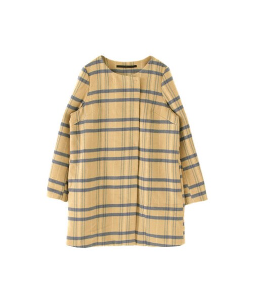 KBF（ケイビーエフ）の「KBF+　チェックノーカラーコート（ジャケット/アウター・レディース・NVY/CAM/GRY・one）」の3枚目の写真