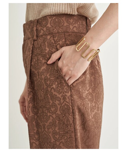 earth music&ecology（アースミュージックアンドエコロジー）の「【先行予約】サテンジャガードパンツ（パンツ・アイボリー/ベージュ/ブラウン・F）」の7枚目の写真