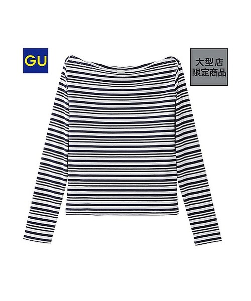 GU（ジーユー）の「（GU）ボーダーオフショルダーＴ（長袖）（WOMEN ⁄ カットソー（Ｔシャツ）・レディース・GRAY/BLACK/NAVY/YELLOW・M/XL/S/L）」の3枚目の写真
