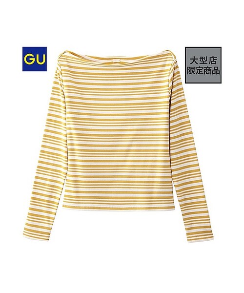 GU（ジーユー）の「（GU）ボーダーオフショルダーＴ（長袖）（WOMEN ⁄ カットソー（Ｔシャツ）・レディース・GRAY/BLACK/NAVY/YELLOW・M/XL/S/L）」の4枚目の写真