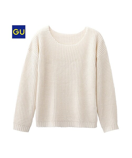 GU（ジーユー）の「（GU）ワッフルセーター（長袖）（WOMEN ⁄ ニット・レディース・NAVY/BLUE/OFF WHITE/BROWN/RED/GREEN・M/XL/S/L）」の2枚目の写真