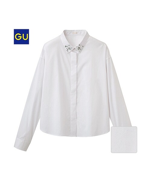 GU（ジーユー）の「（GU）ビジューカラーシャツ（長袖）（WOMEN ⁄ シャツ・ブラウス・レディース・BLUE/OFF WHITE・S/M/L/XL）」の2枚目の写真