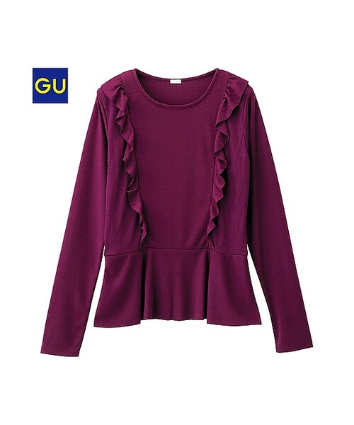 GU（ジーユー）の「（GU）フリルＴ（長袖）（WOMEN ⁄ カットソー（Ｔシャツ）・レディース・BLACK/OFF WHITE/DARK GREEN/PURPLE・S/M/XL/L）」の4枚目の写真