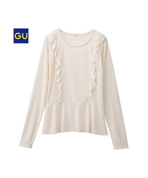 GU（ジーユー）の「（GU）フリルＴ（長袖）（WOMEN ⁄ カットソー（Ｔシャツ）・レディース・BLACK/OFF WHITE/DARK GREEN/PURPLE・S/M/XL/L）」の2枚目の写真