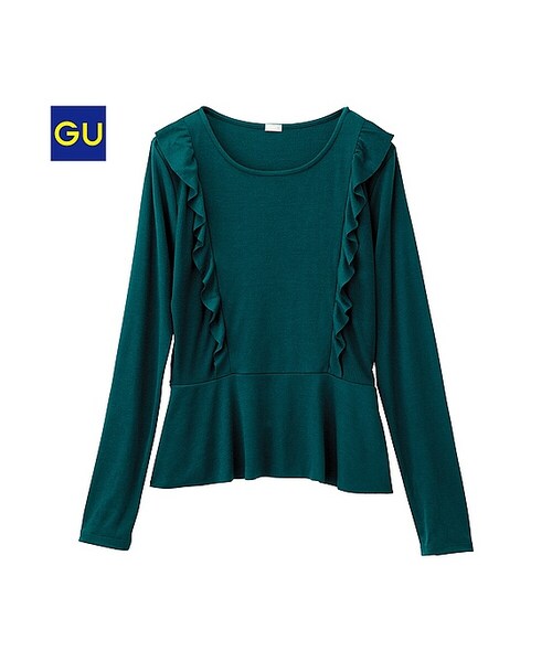 GU（ジーユー）の「（GU）フリルＴ（長袖）（WOMEN ⁄ カットソー（Ｔシャツ）・レディース・BLACK/OFF WHITE/DARK GREEN/PURPLE・S/M/XL/L）」の3枚目の写真