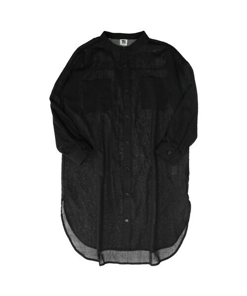 T>>2（ティーツー）の「シアーロングシャツ（シャツ/ブラウス・キッズ・01.ベージュ/02.イエロー/03.ピンク/04.ブルーグレー/05.カーキ/06.ブラウン/07.ブラック・130-150）」の2枚目の写真