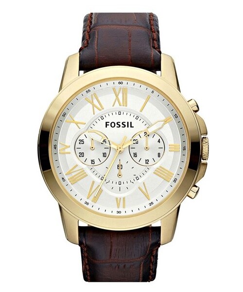FOSSIL（フォッシル）の「Fossil 'Grant' Round Chronograph Watch, 44mm（アナログ腕時計・Brown/ Gold）」の2枚目の写真