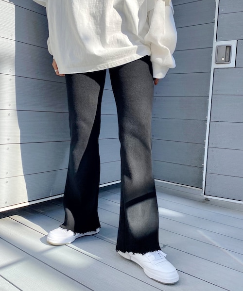 WHO'S WHO gallery（フーズフーギャラリー）の「リブダメージパンツ（その他パンツ・レディース・ベージュその他1/グリーン/チャコールグレー/ブラック・F）」の2枚目の写真