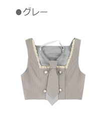 学園風ストライプ柄ミニ丈ベスト-全２色-